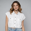 Women's Short Sleeve Button-Up Blouse