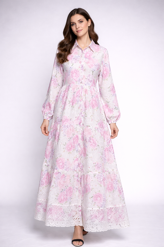 Women's Floral Printed Eyelet Cotton Dress