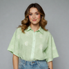 Women's Gingham Paisley Embroidered Button-Up Not Top