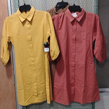 Women's Button-Front Shirt Dress with Puff Sleeves
