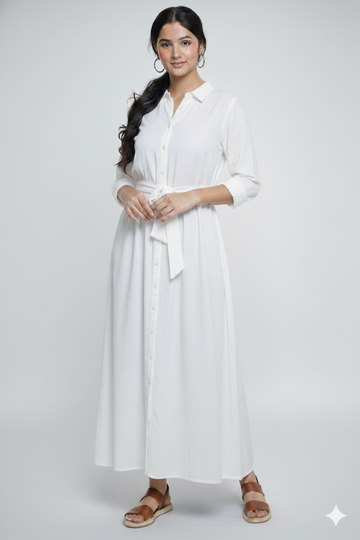 White Belted Button-Down Maxi Dress for girls