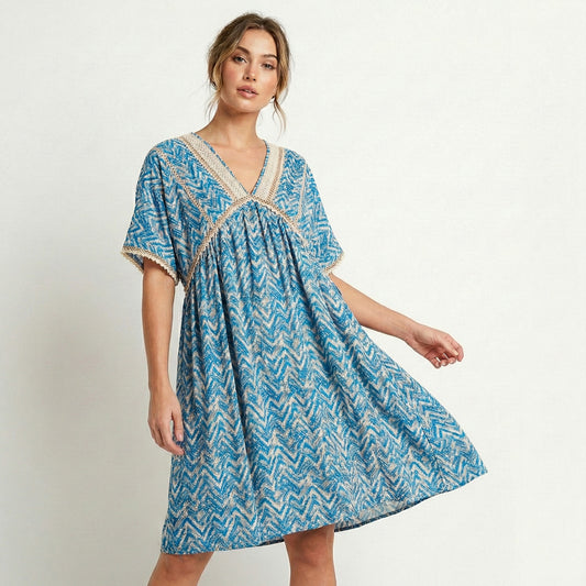 Women's Bohemian Chevron V-Neck Day Dress