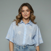 Women's Gingham Paisley Embroidered Button-Up Not Top