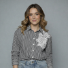Women's Striped Lace Detail Button-Down Shirt Blouse