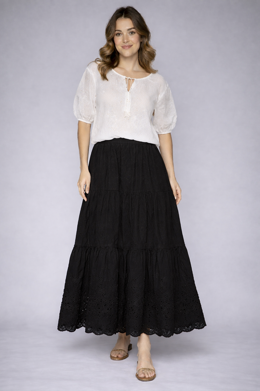 Tiered Eyelet Maxi Skirt