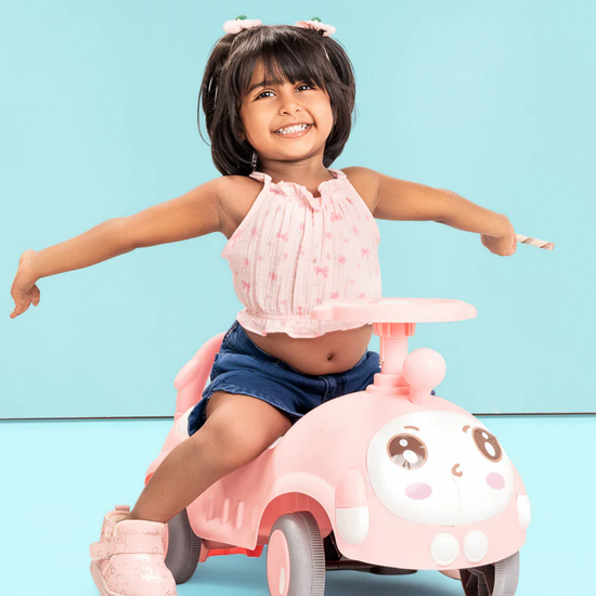 Pink panda ride-on toy car for kids - girl riding cute toddler push car