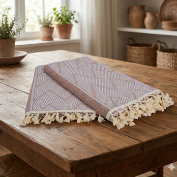 Mauve Geometric Tassel Tablecloth 280 x 140 cm
