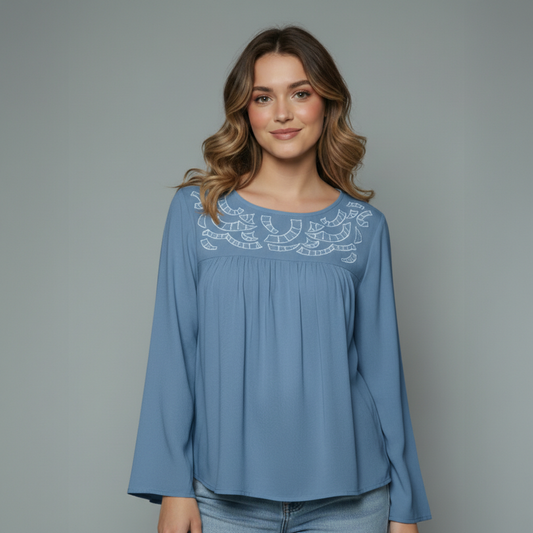 Long-Sleeve Embroidered Blouse for girls