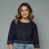 Women's Damask Print Jacquard Boatneck Blouse