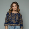 Women's Damask Print Jacquard Boatneck Blouse