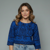 Women's Damask Print Jacquard Boatneck Blouse