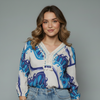 Women's Boho Printed Lace Trim Blouse