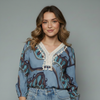 Women's Boho Printed Lace Trim Blouse