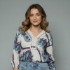 Women's Boho Printed Lace Trim Blouse