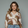 Women's Boho Printed Lace Trim Blouse