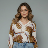 Women's Boho Printed Lace Trim Blouse