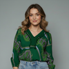Women's Boho Printed Lace Trim Blouse