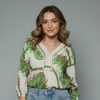 Women's Boho Printed Lace Trim Blouse
