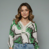 Women's Boho Printed Lace Trim Blouse