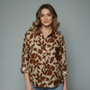 Women's Floral Print Linen Button Shirt Blouse