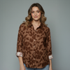 Women's Floral Print Linen Button Shirt Blouse
