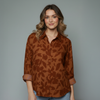 Women's Floral Print Linen Button Shirt Blouse