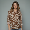 Women's Floral Print Linen Button Shirt Blouse