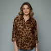 Women's Floral Print Linen Button Shirt Blouse