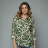 Women's Floral Print Linen Button Shirt Blouse