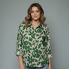 Women's Floral Print Linen Button Shirt Blouse
