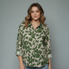 Women's Floral Print Linen Button Shirt Blouse