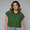 Women's Short Sleeve Button-Up Blouse