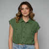 Women's Short Sleeve Button-Up Blouse