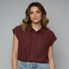 Women's Short Sleeve Button-Up Blouse