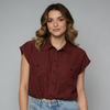 Women's Short Sleeve Button-Up Blouse