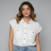 Women's Short Sleeve Button-Up Blouse