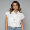 Women's Short Sleeve Button-Up Blouse