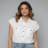 Women's Short Sleeve Button-Up Blouse