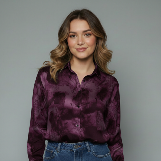 Women's Abstract Print Button-Down Shirt Blouse