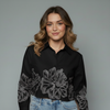 Women's Floral Border Print Button-Down Blouse