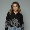 Women's Floral Border Print Button-Down Blouse