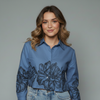 Women's Floral Border Print Button-Down Blouse