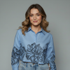 Women's Floral Border Print Button-Down Blouse