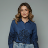Women's Floral Border Print Button-Down Blouse