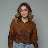 Women's Floral Border Print Button-Down Blouse