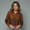 Women's Floral Border Print Button-Down Blouse