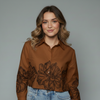Women's Floral Border Print Button-Down Blouse