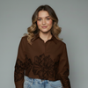 Women's Floral Border Print Button-Down Blouse