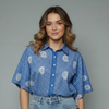 Women's Gingham Paisley Embroidered Button-Up Not Top