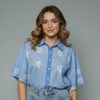 Women's Gingham Paisley Embroidered Button-Up Not Top